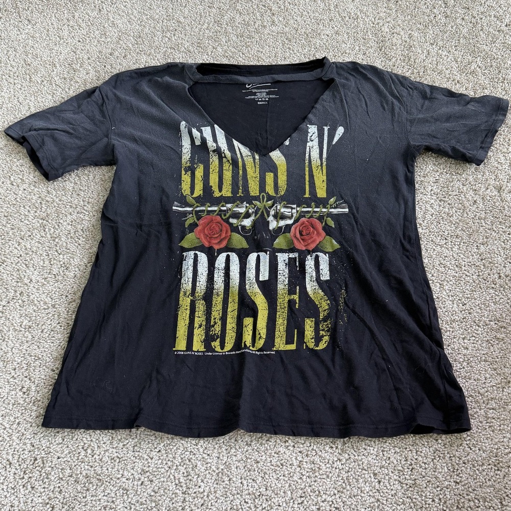 Bravado Guns N Roses Shirt Womens S Black V Neck Band Graphic Rock Tee Top
